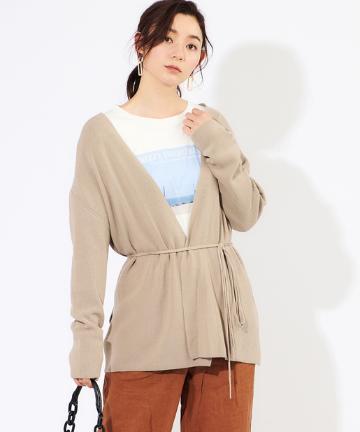 畦編みニットカーディガン