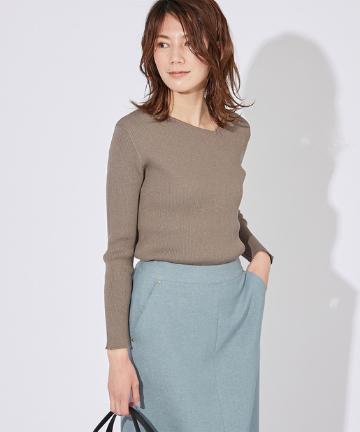 アシメネックリブニットプルオーバー