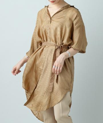 (Mes Demoiselles)シルクストライプロングシャツ
