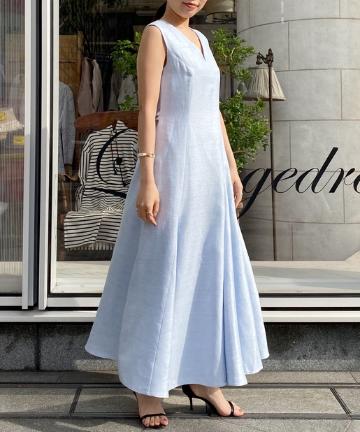 【Awfully】アシメフレアーリネンワンピース