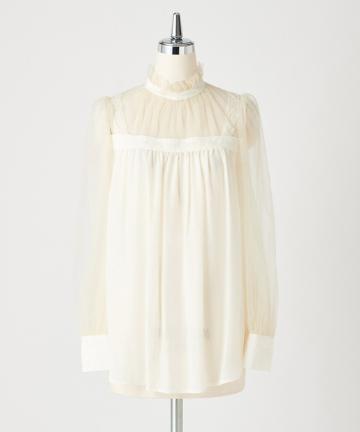 【Awfully】チュールコンビシルクブラウス