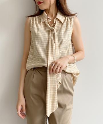 【Awfully】チェックボウタイブラウス