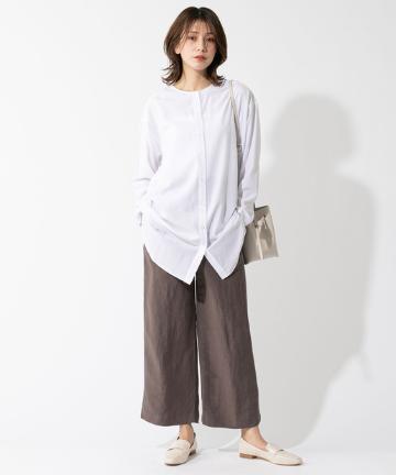 【手洗い可】レーヨンリネンポプリンストレートパンツ