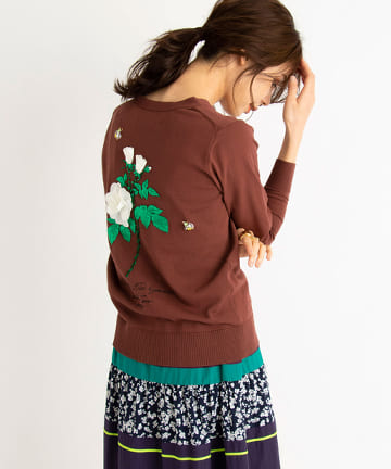 【MUVEIL(ミュベール)】花刺繍ニットカーディガン