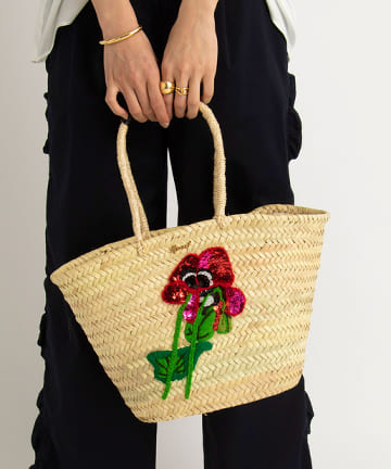 【MUVEIL(ミュベール)】花刺繍かごバッグ