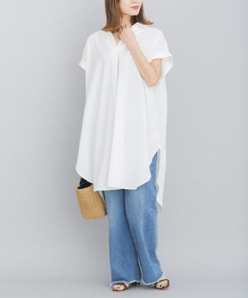 【ゆったりシルエット】フレンチスリーブスキッパーシャツワンピース