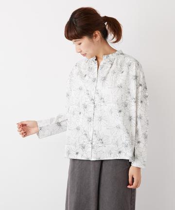 【cotton100%】クレマチス花プリント前アキブラウス