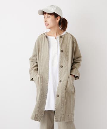 【cotton100%】ノーカラーコート