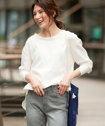 【手洗い可】ランダムワッフルレースアップカットソー