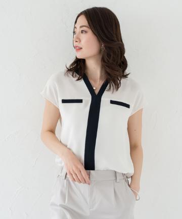 配色フレンチブラウス