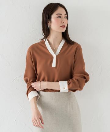 配色スキッパーブラウス
