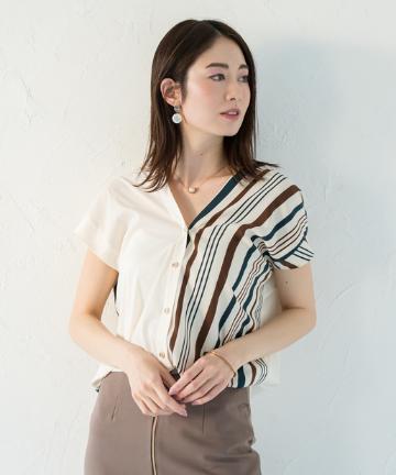 バイカラーフレンチブラウス