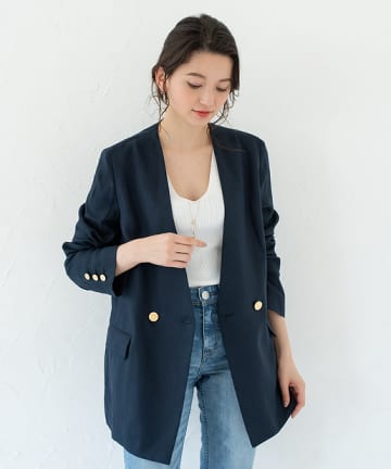 リネンノーカラージャケット