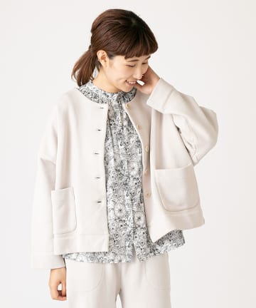 【cotton100%】裏毛ノーカラージャケット