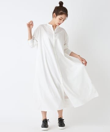 【手洗い可】ストレッチブロードマキシシャツワンピース