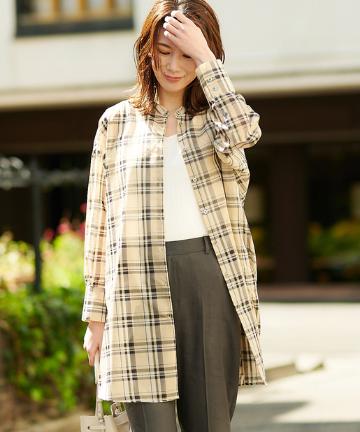 【手洗い可】シアーチェックロングシャツ