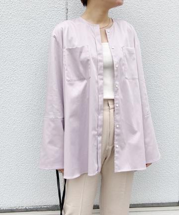 ワイドスリーブノーカラーシャツ