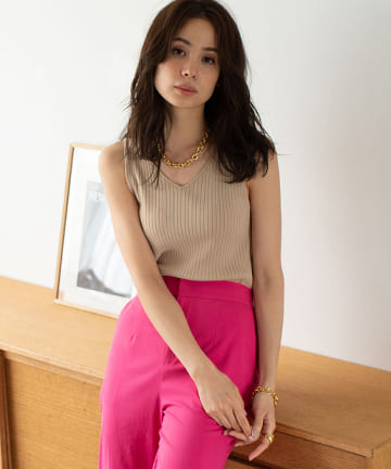 【手洗い可・接触冷感・UVカット】ワイドリブタンクニット