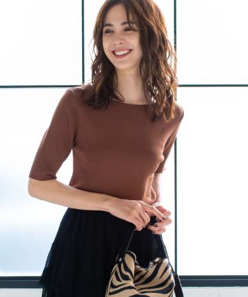 【手洗い可・接触冷感・UVカット】総針5分袖ニット