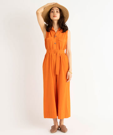 【洗える・CURRENTAGE(カレンテージ)】オープンカラーコンビネゾン