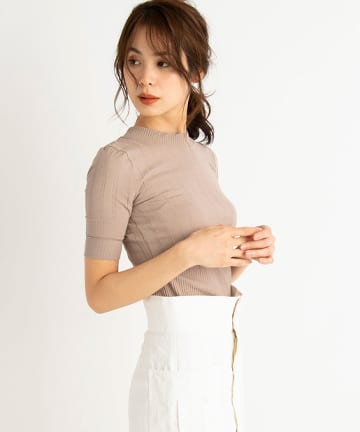 【洗える・CURRENTAGE(カレンテージ)】リブジャージー半袖カットソー