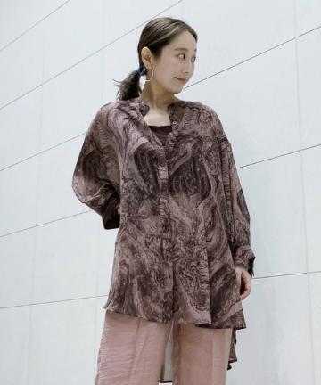マーブル柄シアーBIGシャツ