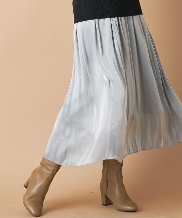 【《揺れる素材感が女性らしい》手洗い可】グロッシー楊柳ギャザースカート