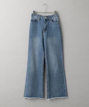 【バックウエストゴム】カットオフデニムパンツ