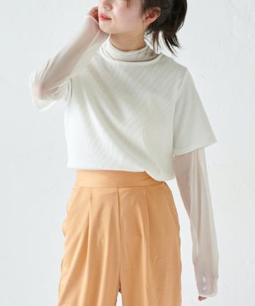 チュールブラウスドッキングTee/シアーハイネック+半袖カットソー