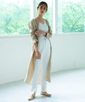 【セットアップ可】レーヨンリネンストレッチフロントスリットパンツ