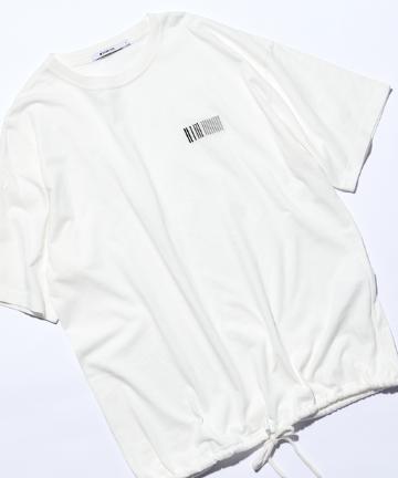カラフルバーコード刺繍ドロスト付半袖Tシャツ
