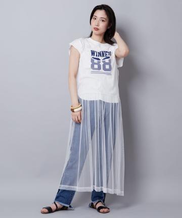 チュールドッキングワンピース/Tシャツ+キャミワンピース/セットアイテム