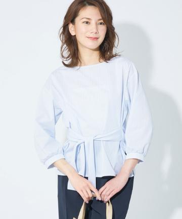 【手洗い可】ストライプボートネックブラウスカットソー