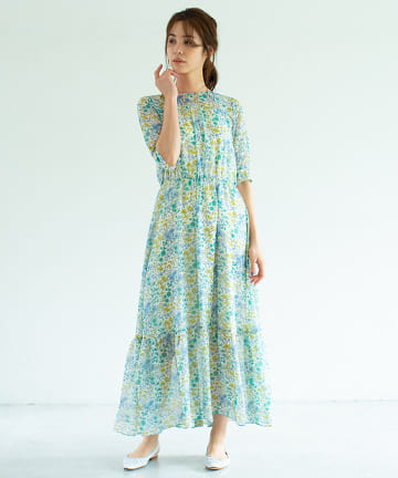 【手洗い可】ボタニカルプリントマキシ2WAYワンピース