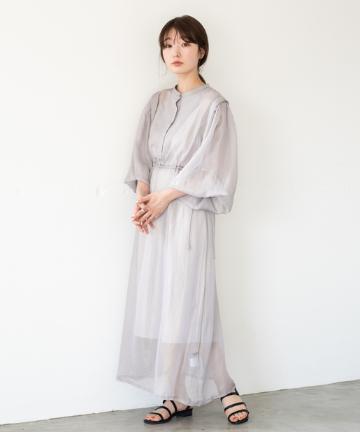 シャイニーシフォンボリューム袖ワンピース