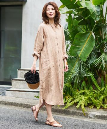 【手洗い可】リネンロングシャツワンピース