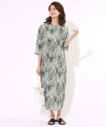 【手洗い可】リーフシャドープリントワンピース