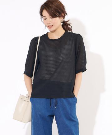 【手洗い可】サッカータックスリーブブラウス