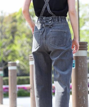 サスペンダー付バックレースアップパンツ