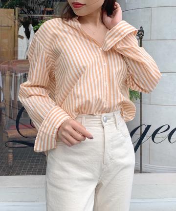 【XiRENA】マルチストライプ長袖シャツ