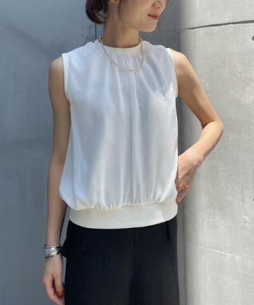 prose verse(プロズヴェール) 【女性らしいデザイントップス】ギャザーノースリーブカットソー