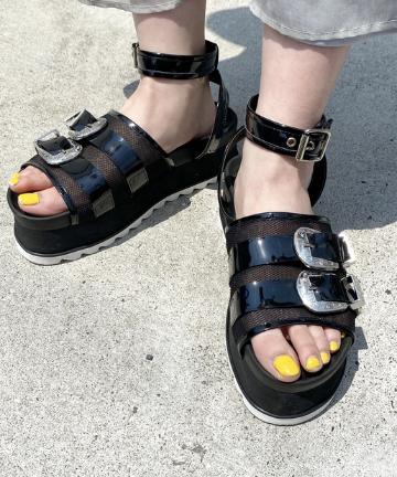 【WEB限定】ダブルバックルメッシュサンダル