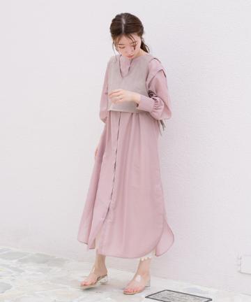 透けオーガンジーシャツワンピース×ベストSET