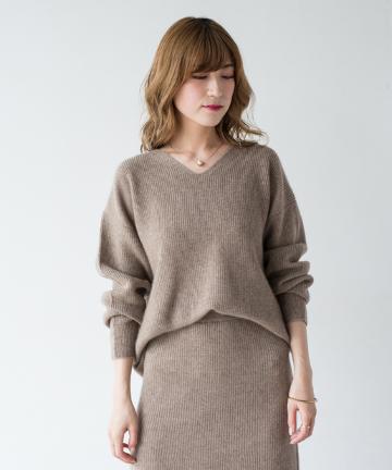 【定番人気】カシミヤ100畦Vネックニット
