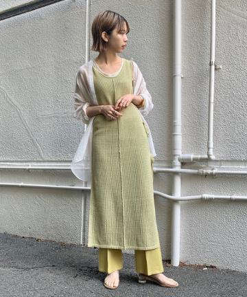 メッシュ編みロングスリットワンピース