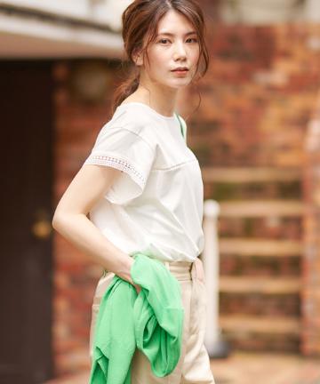 【手洗い可】レーススリーブカットソー