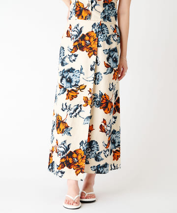 ボタニカル柄ラップ風スカート/セットアップスカート