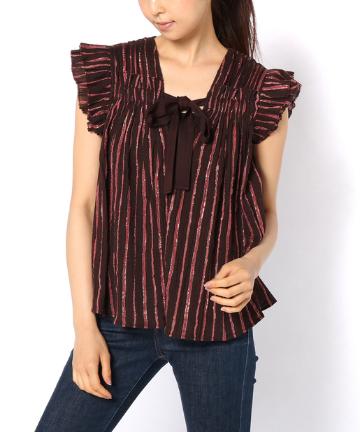 【ULLA JOHNSON】ストライプフリルブラウス