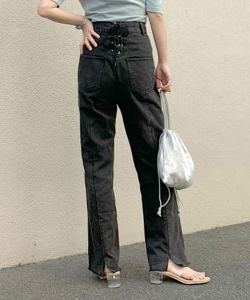 BACK編み上げストレートデニム