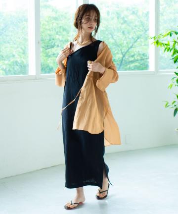 【手洗い可】リネンワンショルダーワンピース